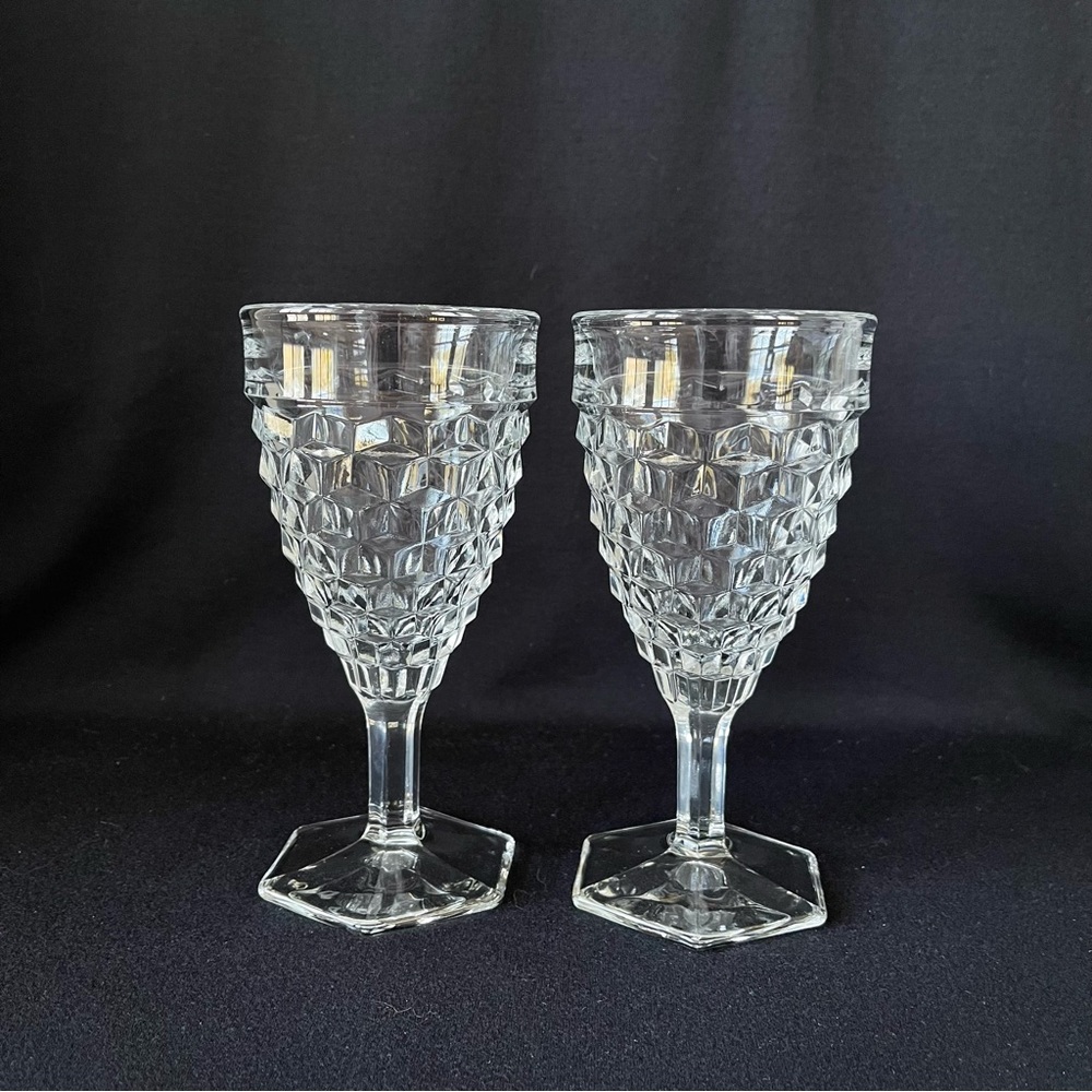 # 1 - Set of 2 - 10 oz Fostoria American - Water Goblets - Vintage